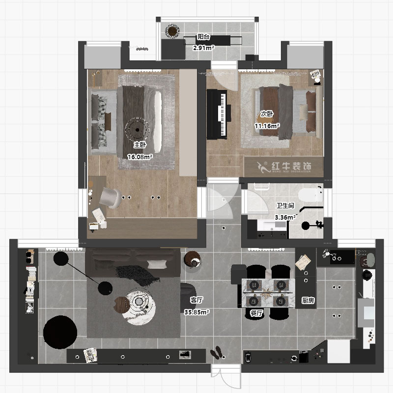 劉萍萍|潤(rùn)花園2-2-202-94㎡-現(xiàn)代簡(jiǎn)約風(fēng)格|2室2廳1衛(wèi)|老房裝修|定制家|全包13萬(wàn)|00_04平面彩圖