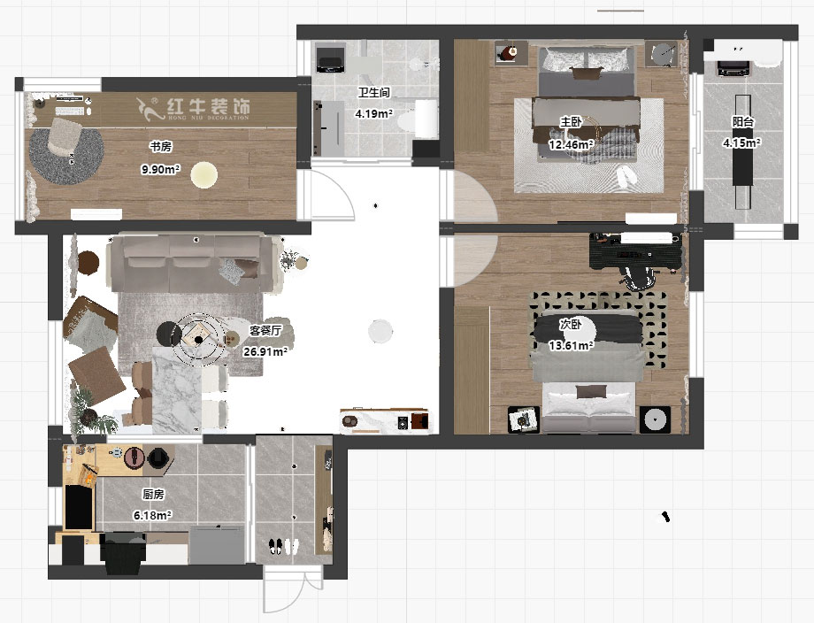 孟憲濤|月桂園4-1005-103㎡-現(xiàn)代簡約風(fēng)格|3室2廳1衛(wèi)|新房裝修|定制家|全包14萬|00_03平面彩圖
