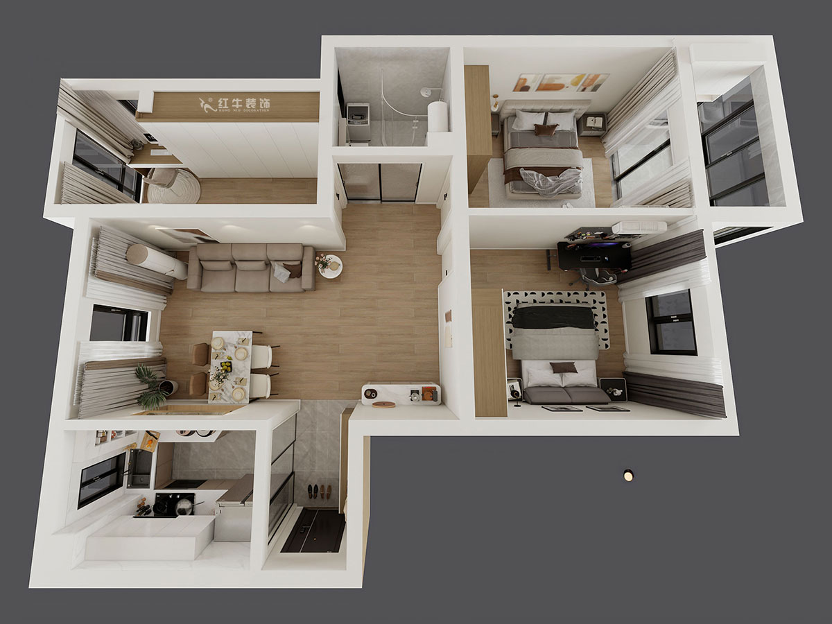 孟憲濤|月桂園4-1005-103㎡-現(xiàn)代簡約風(fēng)格|3室2廳1衛(wèi)|新房裝修|定制家|全包14萬|00_04鳥瞰圖