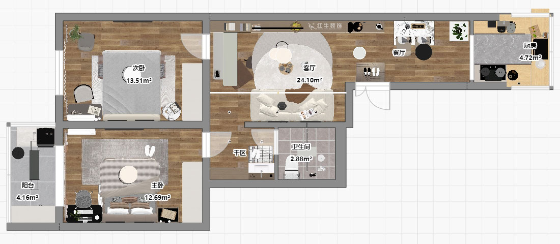 朱彥|東大影壁1號304-79㎡-簡約風(fēng)格|2室2廳1衛(wèi)|老房裝修|定制家|全包11萬|00_03平面彩圖
