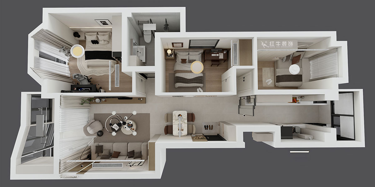 朱明琪|怡馨花園1-2-202-98㎡-現(xiàn)代簡約風(fēng)格|3室2廳1衛(wèi)|老房裝修|定制家|全包15萬|00_04鳥瞰圖