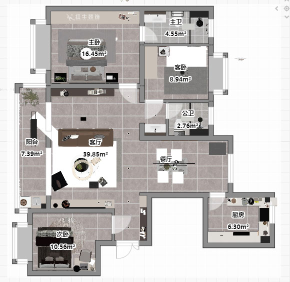 朱彥|鐘山峰景5-1102-128㎡-現(xiàn)代簡約風格|3室2廳2衛(wèi)|精裝修改造|定制家|全包14萬|00_03平圖彩圖