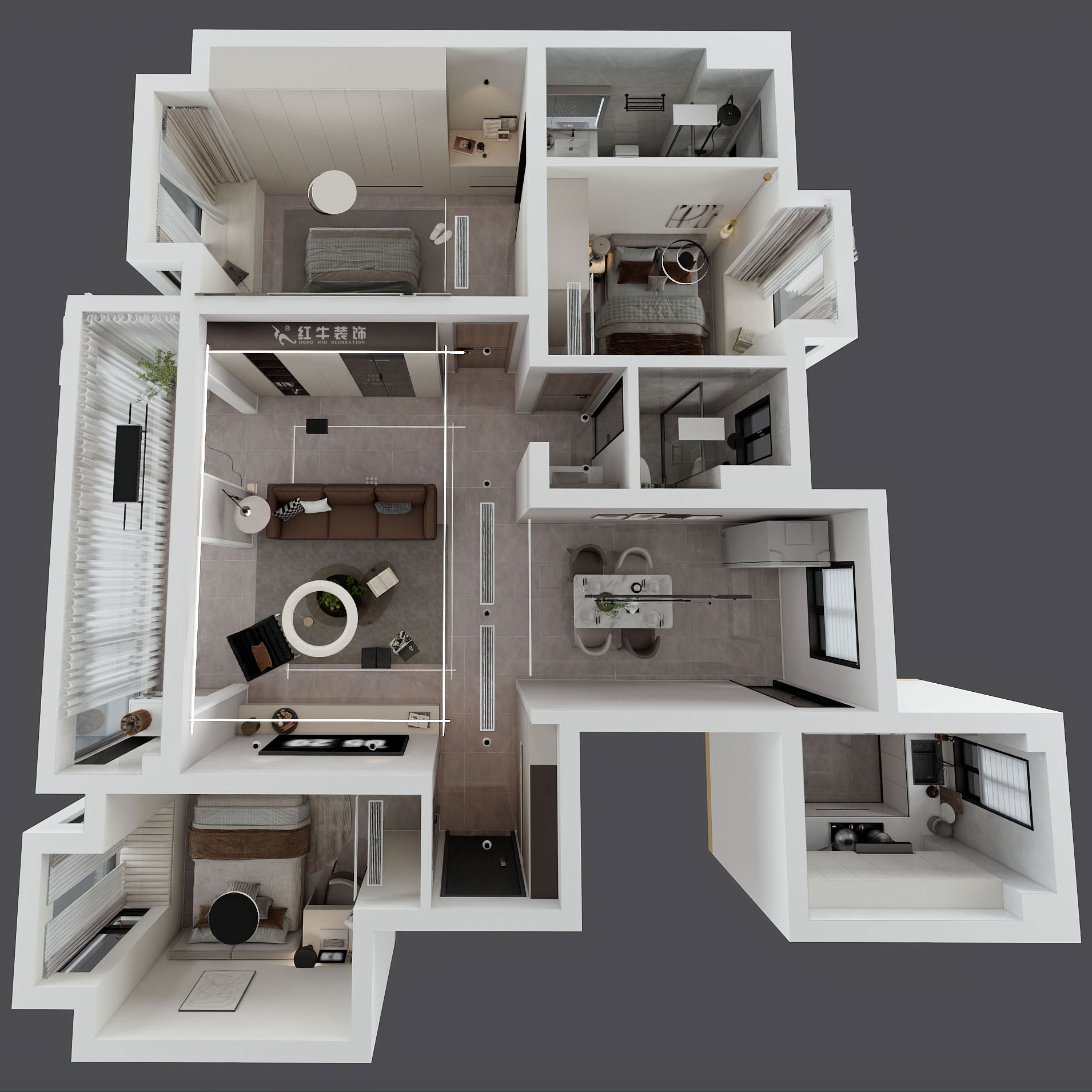 朱彥|鐘山峰景5-1102-128㎡-現(xiàn)代簡約風格|3室2廳2衛(wèi)|精裝修改造|定制家|全包14萬|00_04鳥瞰圖