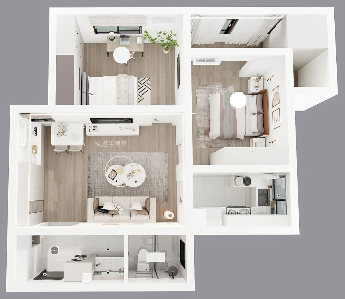 朱彥｜建康花苑4-505-89㎡-現(xiàn)代簡約風格｜2室2廳1衛(wèi)｜老房改造｜定制家｜全包12萬｜00_04鳥瞰圖