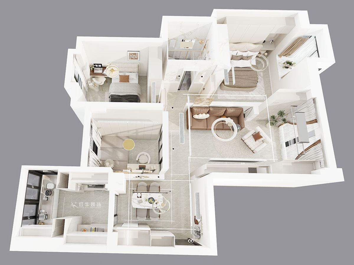 吳波|金陵灣6-3-1901-120㎡-現(xiàn)代簡約風格|3室2廳1衛(wèi)|新房裝修|定制家|全包15萬|00_05鳥瞰圖