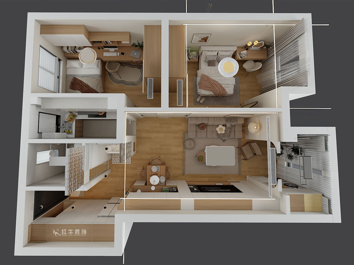 朱明琪｜紫楊佳園二期24-1-903-85㎡-原木風(fēng)格｜2室1廳1衛(wèi)｜新房裝修｜定制家｜全包11萬(wàn)｜00_03鳥(niǎo)瞰圖