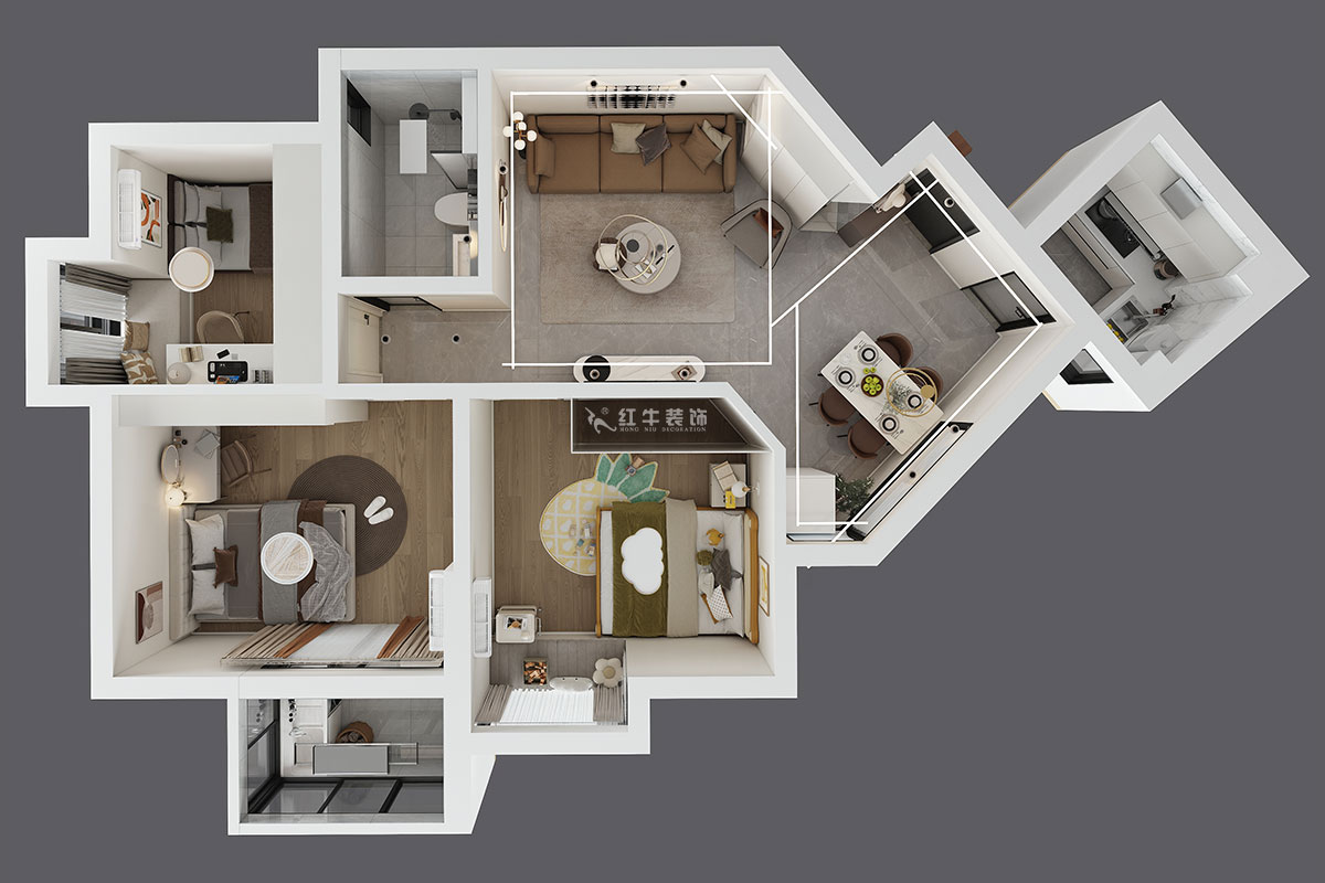 吳波｜盈家春天10-1203-80㎡-現(xiàn)代簡約風(fēng)格｜3室2廳1衛(wèi)｜舊房裝修｜改造家｜全包11萬｜00_05鳥瞰圖