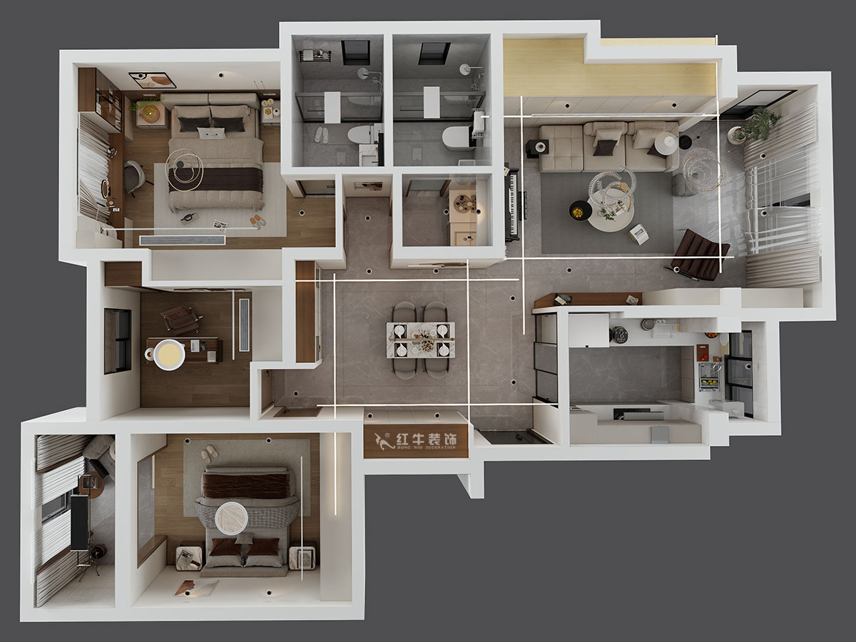 劉小勇|柏悅瀾庭28-206-125㎡-現(xiàn)代簡(jiǎn)約風(fēng)格|3室2廳2衛(wèi)|老房裝修|定制家|全包17萬|00_04鳥瞰圖