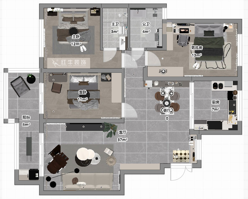 魏明花|紫金東郡57-504-113㎡-現(xiàn)代簡(jiǎn)約風(fēng)格|3室2廳2衛(wèi)|二手房改造|定制家|全包16萬(wàn)|00_03平面彩圖