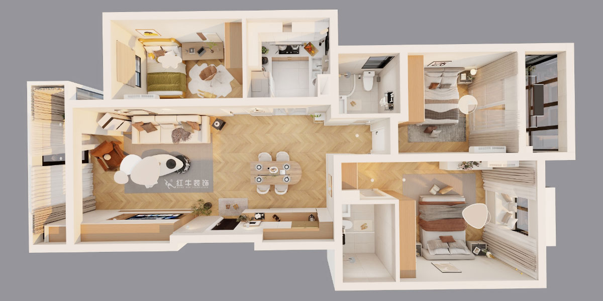 吳波|仁恒翠竹園28-2-303-117㎡-現(xiàn)代簡(jiǎn)約風(fēng)格|3室2廳2衛(wèi)|舊房裝修|定制家|全包13萬(wàn)|00_04鳥瞰圖