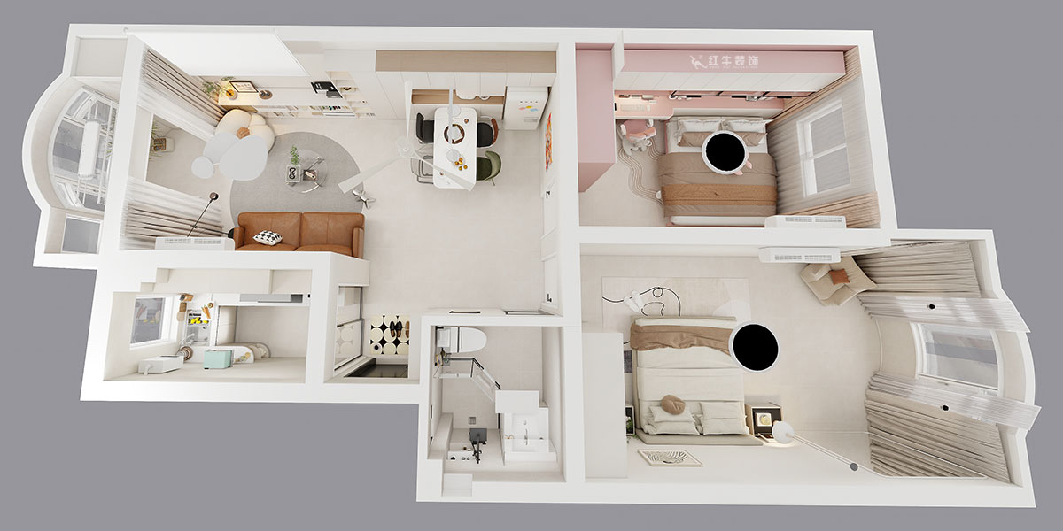 朱明琪|紫薇花園2-302-72㎡-現代風格|2室2廳1衛(wèi)|老房裝修|定制家|全包12萬|00_04鳥瞰圖