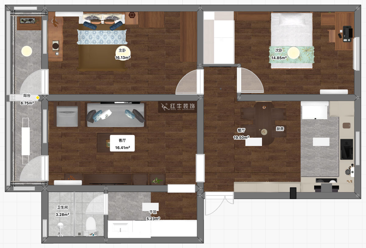 孟憲濤|五老村24-201-100㎡-現(xiàn)代簡(jiǎn)約風(fēng)格|3室2廳1衛(wèi)|老房裝修|定制家|全包14萬(wàn)|00_03平面彩圖