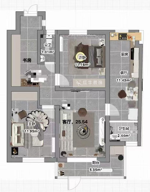 孟憲濤|中央路286號101室-93㎡-現(xiàn)代簡約風(fēng)格|3室2廳1衛(wèi)|老房裝修|定制家|全包14