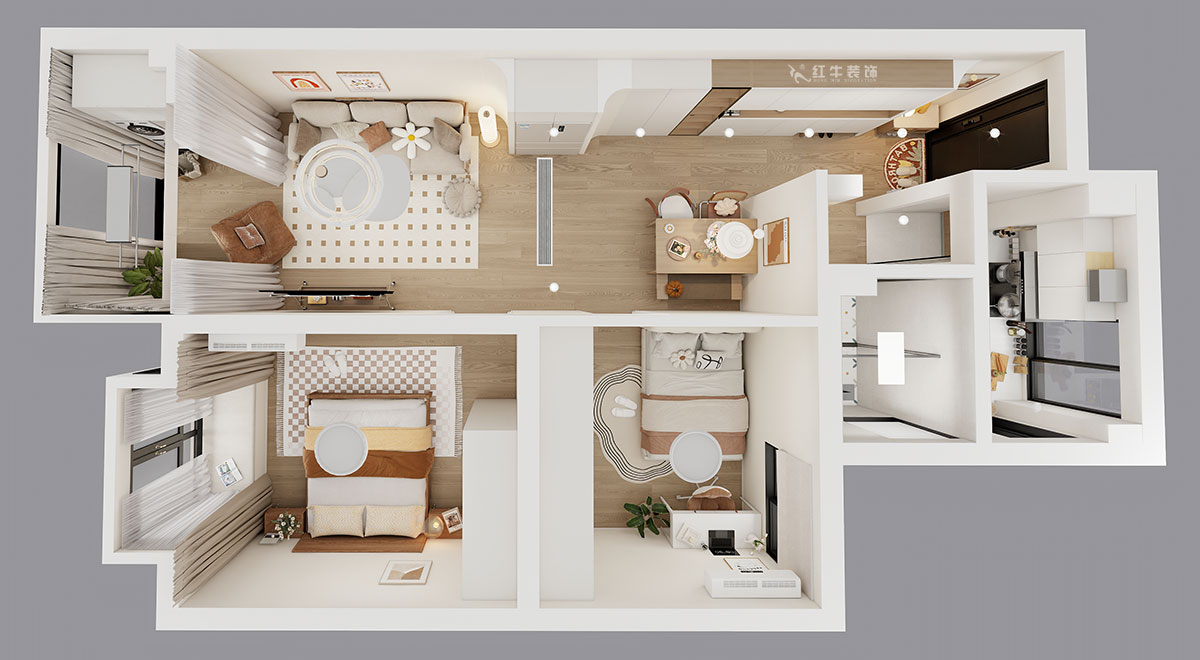 朱明琪|觀泓雅苑B區(qū)2-2005-83㎡-原木風(fēng)格|2室1廳1衛(wèi)|新房裝修|定制家|全包11萬(wàn)|00_04鳥(niǎo)瞰圖