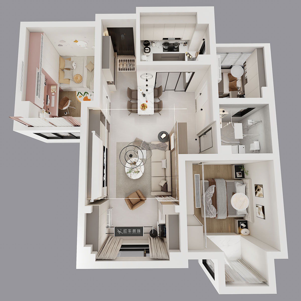 魏明花|金陵灣6幢2-503-89㎡-現(xiàn)代簡(jiǎn)約風(fēng)格|3室2廳1衛(wèi)|二手房裝修|定制家|全包12萬|00_04鳥瞰圖