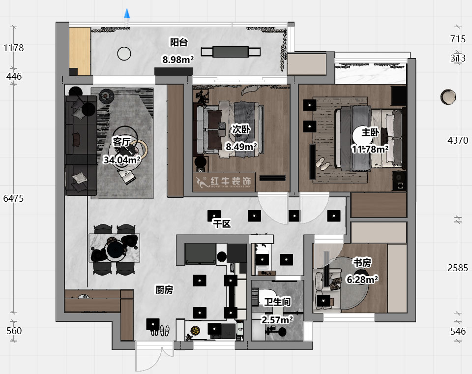 魏明花|萬科久都薈A區(qū)2-2102-89㎡-現(xiàn)代簡約風(fēng)格|3室2廳1衛(wèi)|二手房裝修|定制家|全包12萬|00_03平面彩圖