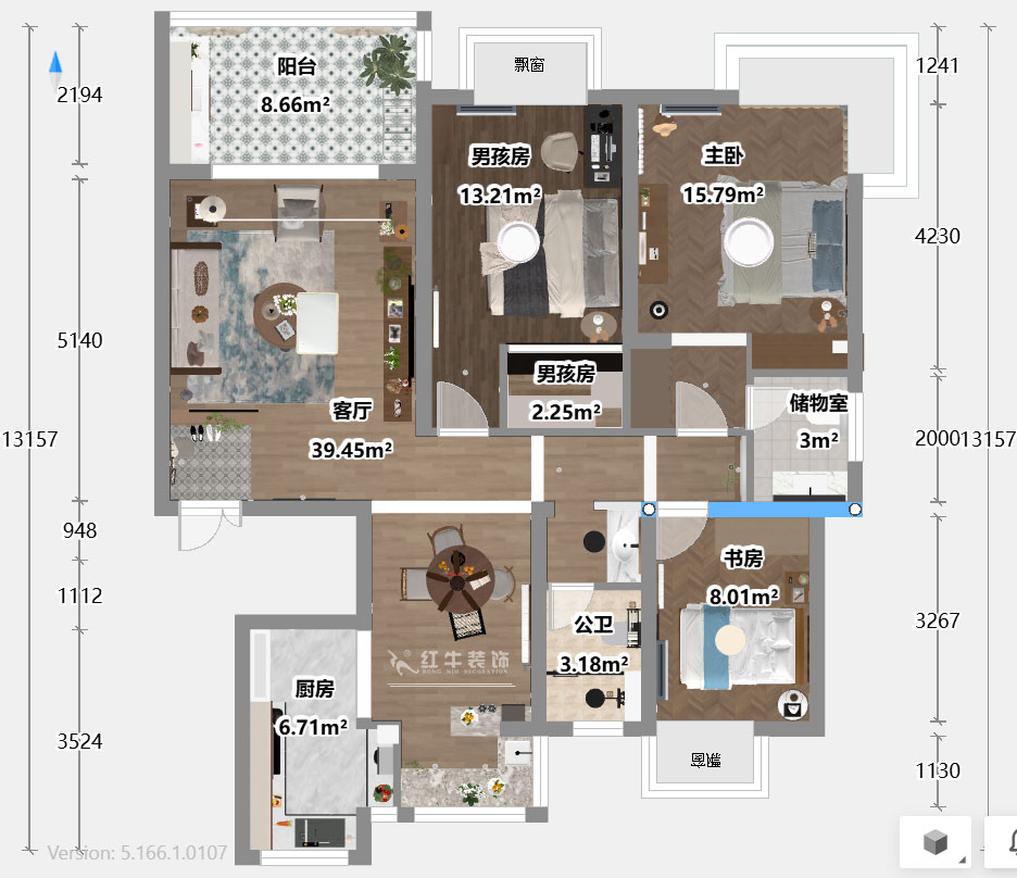 魏利利｜澳麗嘉園6-1004-128㎡-現代中古風｜3室2廳2衛(wèi)｜老房改造｜定制家｜全包17萬｜00_03平面彩圖