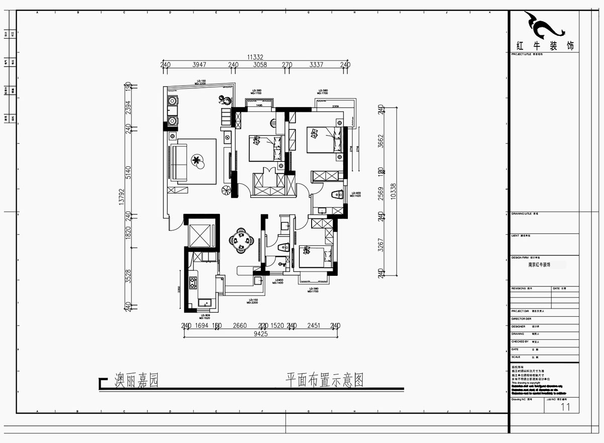 魏利利｜澳麗嘉園6-1004-128㎡-現代中古風｜3室2廳2衛(wèi)｜老房改造｜定制家｜全包17萬｜00_02平面布置示意圖