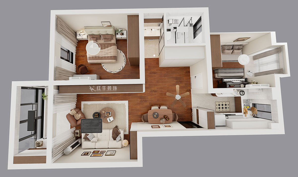 朱明琪｜時光澔韻3-2-902-90㎡-現(xiàn)代中古風(fēng)｜2室2廳1衛(wèi)｜老房裝修｜定制家｜全包13萬｜00_04鳥瞰圖