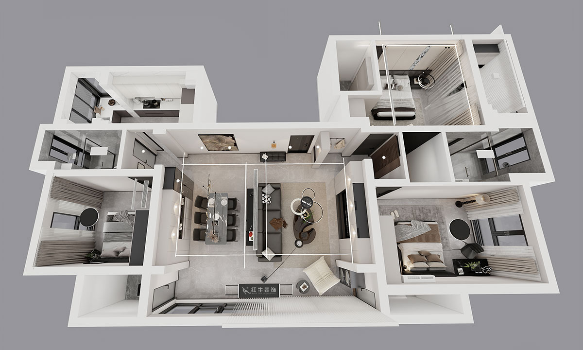 劉小勇|翠屏誠園北區(qū)5-702-138㎡-現(xiàn)代黑白灰風(fēng)格|3室2廳2衛(wèi)|老房裝修|定制家|全包19萬|00_04鳥瞰圖