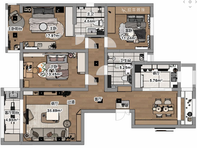 朱彥|凱悅天琴2-3-1106-140㎡-現(xiàn)代簡(jiǎn)約風(fēng)格|3室2廳2衛(wèi)|老房改造|定制家|全包18萬(wàn)|00_03平面彩圖