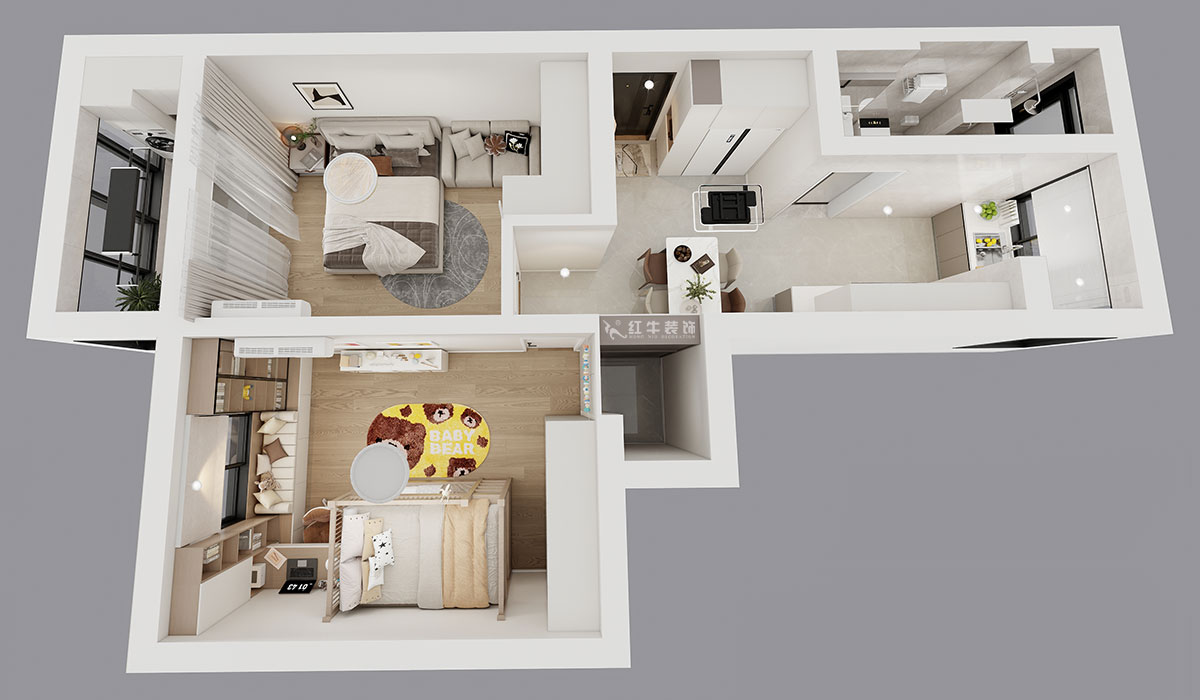 魏明花|公教一村16-603-68㎡-現(xiàn)代簡(jiǎn)約風(fēng)格|2室1廳1衛(wèi)|二手房裝修|定制家|全包9萬(wàn)|00_04鳥(niǎo)瞰圖