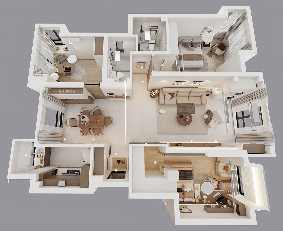 朱彥｜名都花園4-901-117㎡-現(xiàn)代簡約風(fēng)格｜3室2廳2衛(wèi)｜老房改造｜定制家｜全包15萬｜00_04鳥瞰圖