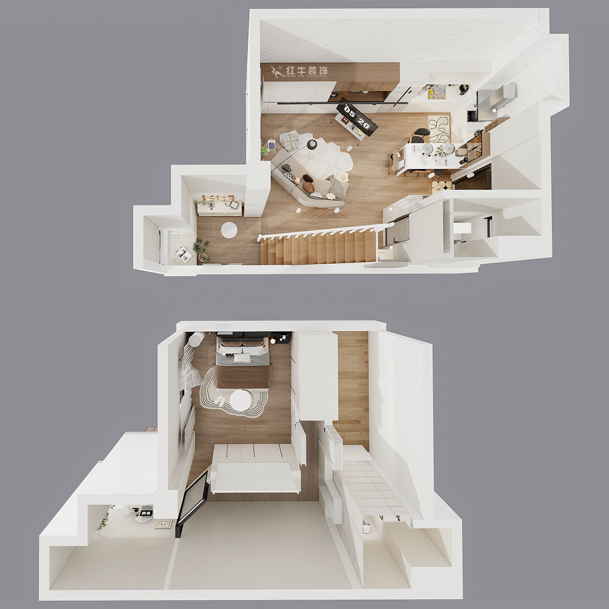 朱明琪|萊茵鉑郡922室-69㎡-原木風(fēng)格|復(fù)式|loft公寓|2室2廳2衛(wèi)|老房裝修|定制家|全包12萬|00_05鳥瞰圖