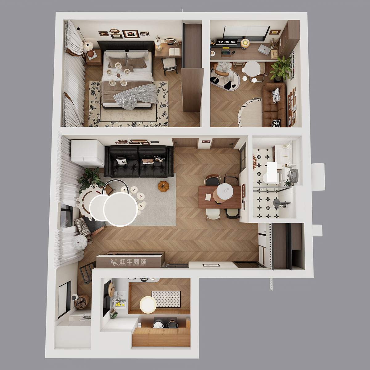 朱明琪|朗詩國際街區(qū)(中園)6-401-100㎡-中古風(fēng)|2室2廳1衛(wèi)|老房裝修|定制家|全包10萬|00_04鳥瞰圖