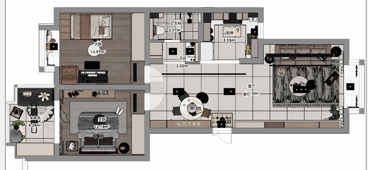 孟憲濤|東城水岸5-202-99㎡-簡約風(fēng)格|2室2廳1衛(wèi)|老房裝修|定制家|全包14萬|00_03平面彩圖