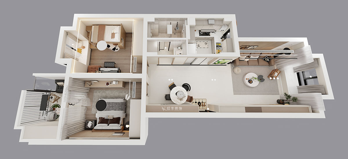 孟憲濤|東城水岸5-202-99㎡-簡約風(fēng)格|2室2廳1衛(wèi)|老房裝修|定制家|全包14萬|00_04鳥瞰圖