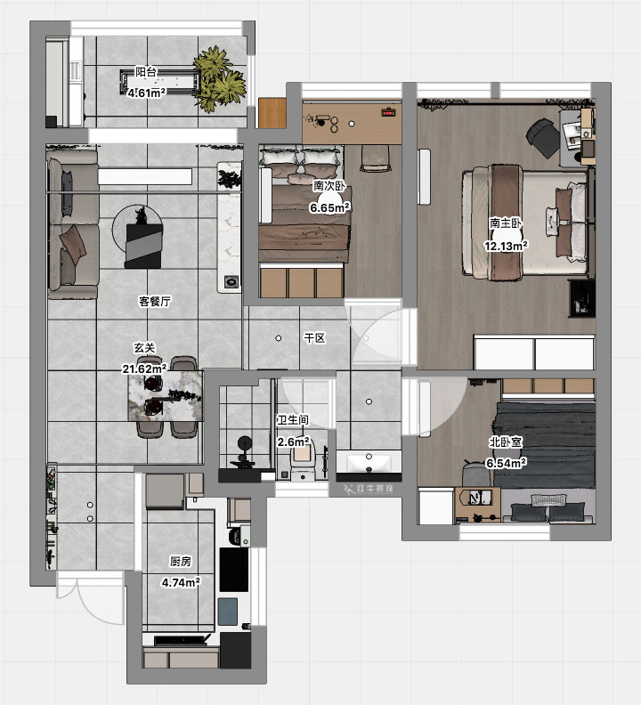 孟憲濤|江城苑6-2-1704-88㎡-簡約風(fēng)格|3室2廳1衛(wèi)|新房裝修|定制家|全包12萬|00_03平面彩圖