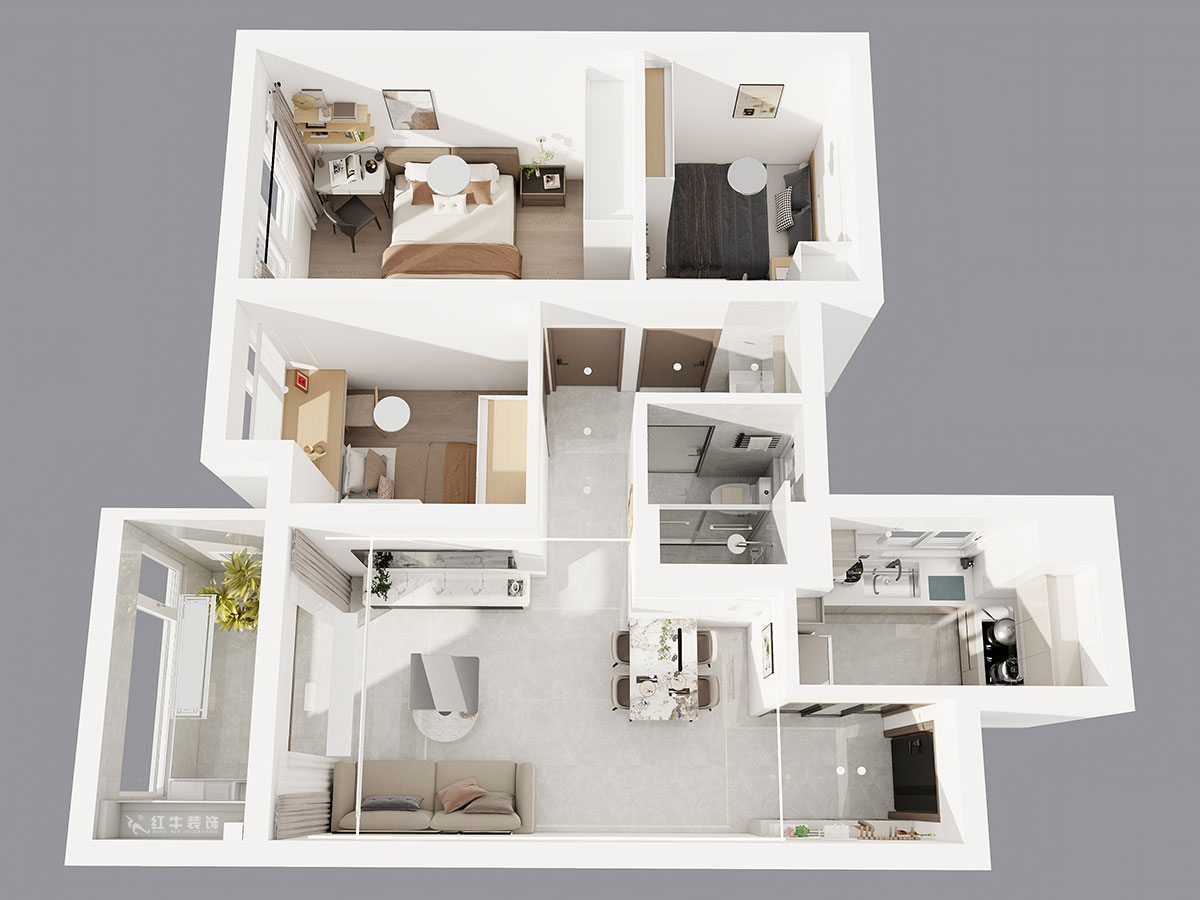 孟憲濤|江城苑6-2-1704-88㎡-簡約風(fēng)格|3室2廳1衛(wèi)|新房裝修|定制家|全包12萬|00_04鳥瞰圖