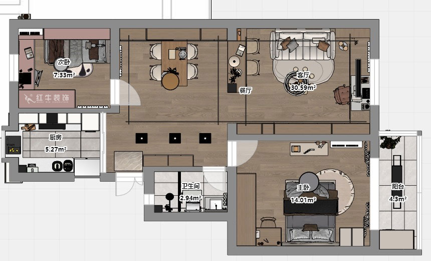 劉小勇|龍?bào)粗新?66號(hào)401室-83㎡-現(xiàn)代簡(jiǎn)約風(fēng)格|2室2廳1衛(wèi)|老房裝修|定制家|全包10萬(wàn)|00_03平面彩圖