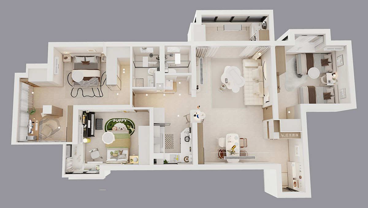 孟憲濤|龍園北路80號(hào)1-2706-130㎡-現(xiàn)代簡(jiǎn)約風(fēng)格|4室2廳2衛(wèi)|老房裝修|定制家|全包16萬(wàn)|00_04鳥(niǎo)瞰圖