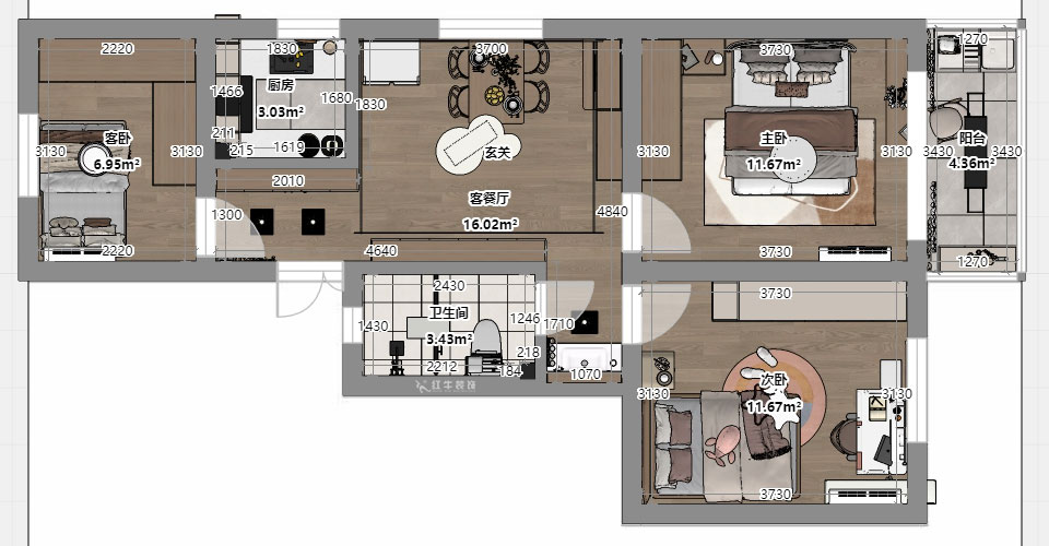 劉小勇|寧工新寓二村115號(hào)501-75㎡-現(xiàn)代簡(jiǎn)約風(fēng)格|3室1廳1衛(wèi)|老房裝修|定制家|全包10萬|00_03平面彩圖