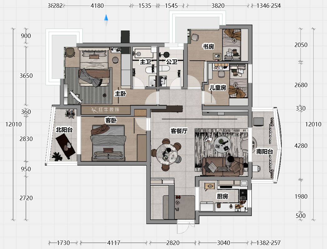 魏利利｜銀城東苑東籬園2幢103室-135㎡-簡約風(fēng)格｜4室2廳2衛(wèi)｜毛坯裝修｜定制家｜全包24萬｜00_04平面彩圖