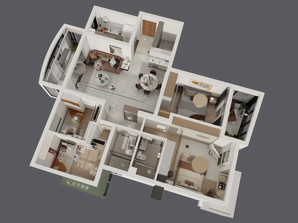 魏利利｜銀城東苑東籬園2幢103室-135㎡-簡約風(fēng)格｜4室2廳2衛(wèi)｜毛坯裝修｜定制家｜全包24萬｜00_05鳥瞰圖