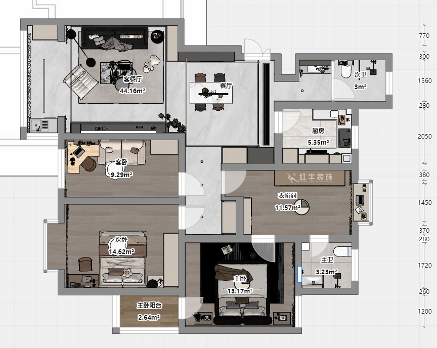 劉曉芳|九龍盛世園19號(hào)801室-135㎡-現(xiàn)代風(fēng)格|4室2廳2衛(wèi)|老房裝修|定制家|全包15