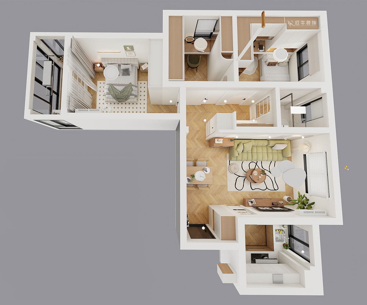 蔣?。y龍雅苑11-3-212-85㎡-現(xiàn)代原木風(fēng)｜3室1廳1衛(wèi)｜新房裝修｜定制家｜全包11萬｜00_04鳥瞰圖