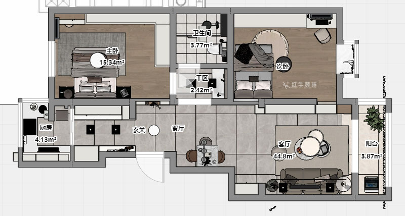 朱彥|怡水嘉園3幢11號(hào)101室-100㎡-現(xiàn)代簡(jiǎn)約風(fēng)格|2室2廳1衛(wèi)|老房改造|定制家|全包12萬(wàn)|00_03平面彩圖