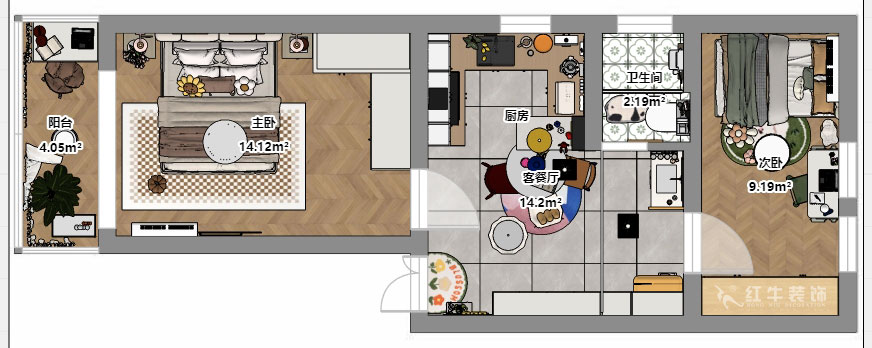 朱彥｜淮海新村7-28-702-57㎡-現(xiàn)代風(fēng)格｜2室1廳1衛(wèi)｜老房改造｜定制家｜全包8萬｜00_03平面彩圖