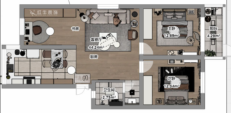 劉小勇|復(fù)成里44-109-94㎡-現(xiàn)代簡約風格|3室2廳1衛(wèi)|老房裝修|定制家|全包10