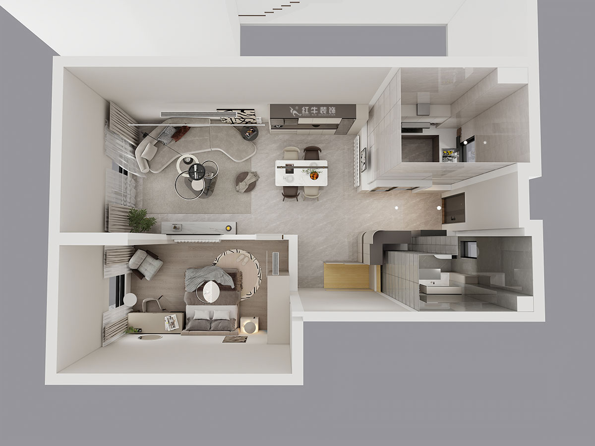 吳波|華府國(guó)際43-1-707-148㎡-輕法風(fēng)格|復(fù)式|4室2廳3衛(wèi)|舊房裝修|定制家|全包18萬|00_07一樓鳥瞰圖