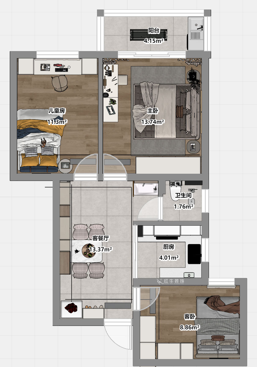 魏明花|武學(xué)園8-2505-82㎡-現(xiàn)代簡(jiǎn)約風(fēng)格|3室1廳1衛(wèi)|二手房裝修|定制家|全包14萬|00_03平面彩圖