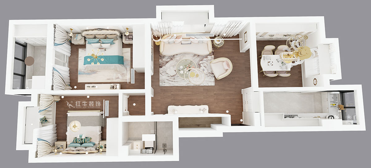 吳波|后宰門東村82號院1-801-95㎡-歐式風格|3室2廳1衛(wèi)|舊房裝修|定制家|全包12萬|00_04鳥瞰圖