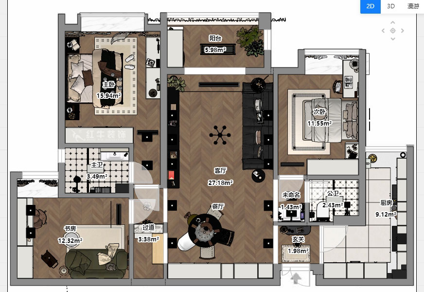 魏明花|匯錦國際6-1-1402-125㎡-法式復古風格|3室2廳2衛(wèi)|二手房裝修|定制家|全包16