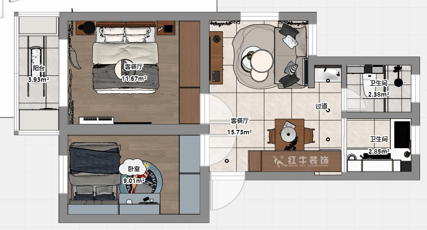 朱彥|鳳凰花園城金陵園2幢10號(hào)502室-64㎡-現(xiàn)代簡(jiǎn)約風(fēng)格|2室1廳1衛(wèi)|老房改造|定制家|全包10萬(wàn)|00_03平面彩圖