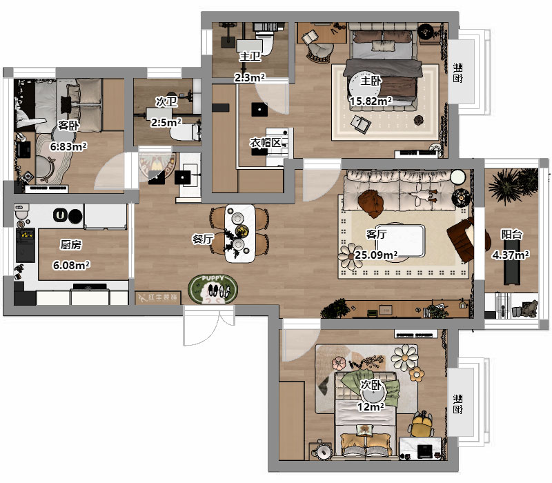 劉曉芳|三金鑫寧府3-3-1105-95㎡-現(xiàn)代原木風(fēng)格|3室2廳2衛(wèi)|老房裝修|半包6