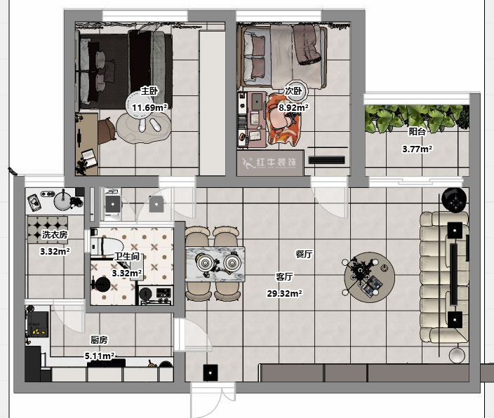 朱明琪|金鼎灣花園1-2-2004-87㎡-現(xiàn)代簡(jiǎn)約風(fēng)格|2室2廳1衛(wèi)|老房裝修|定制家|全包10萬(wàn)|00_03平面彩圖